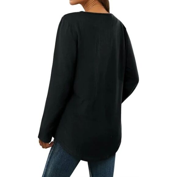 Rafaella Women's Lace Up V Neck Long Sleeve Top Black Large - Picture 2 of 4